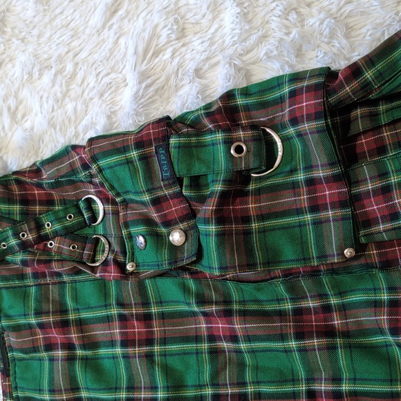 Y2K Tripp Green & Red Tartan Plaid Pleated Cargo Kilt Size XS - Picture 3 of 10